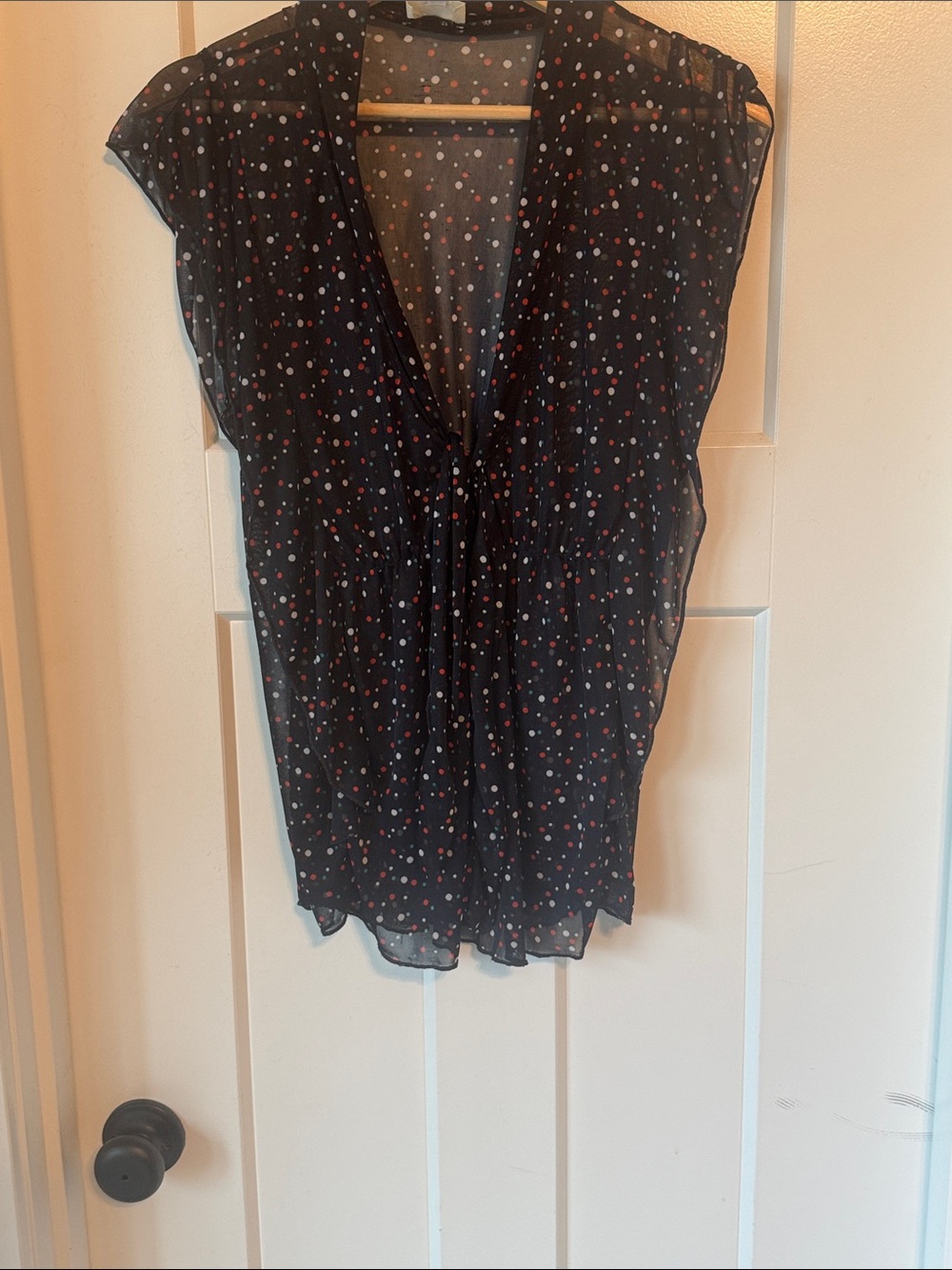 Small polka dot Lilly Lashes Black Sheer V-Neck Polka Dot Blouse